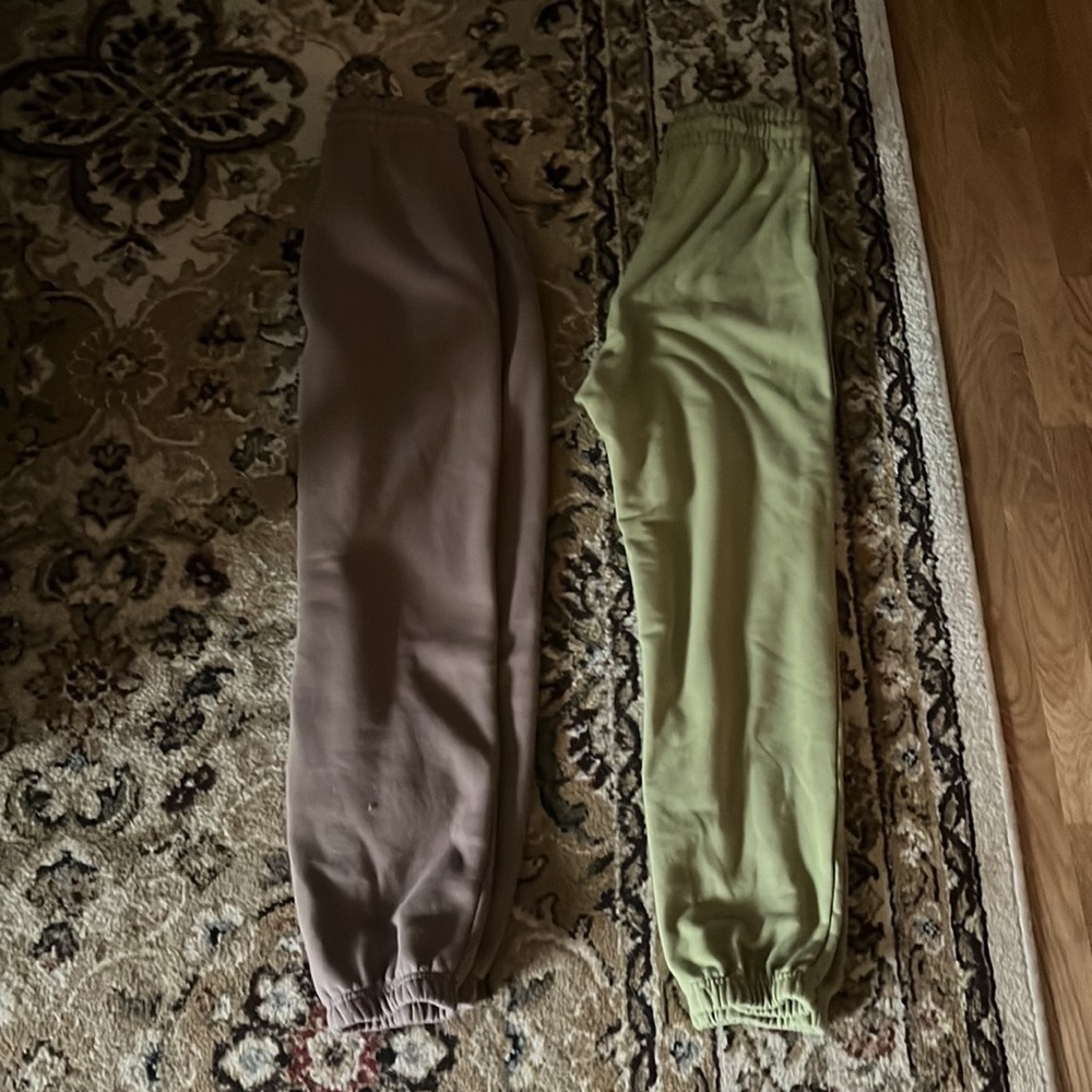 sweatpants, forever 21, green, and brownish tan colors, 2 sweats.